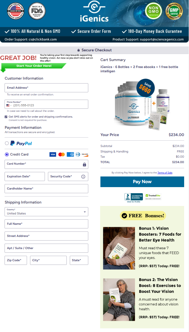 iGenics Official Website Secure Order Page